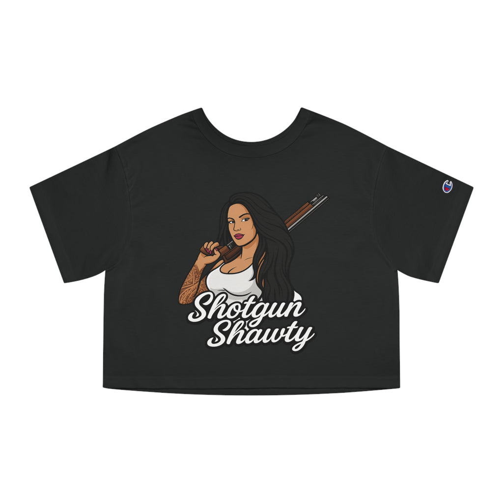 Shotgun Shawty cropped tee | Woman with shotgun graphic